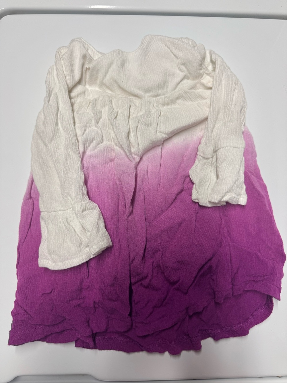 Girls' Ombre Long-Sleeve Dress in White and Purple
